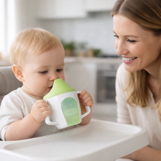 Verre bébé antirenversement vert avec poignées ergonomiques Bébé-Miam™