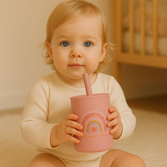 bébé utilisant un verre bebe en silicone